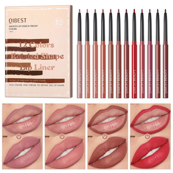 12pcs dudak astar kalem seti mat çıplak kontur lipliner ruj su geçirmez uzun ömürlü kalem tint kozmetik 240110