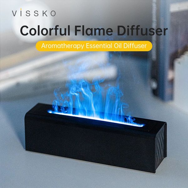 Vissko Diffusore di aromi a fiamma RGB a sette colori da 150 ml con protezione dalla carenza d'acqua Humidifer LED Diffusore di lampade ad olio essenziale 240109