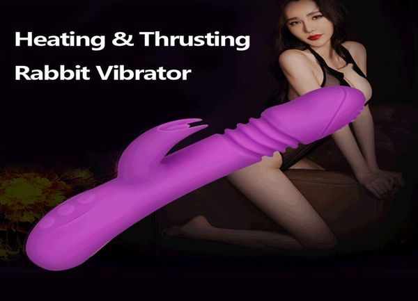 Silicone Aquecimento Empurrando Coelho Vibrador À Prova D 'Água Rotativa Vibrador Vibrador Clitóris G Spot Estimulador Brinquedos Sexuais para Mulher S197067213034