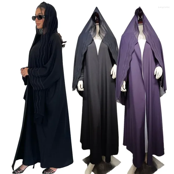 Этническая одежда, 2 шт., женский комплект из хиджаба в Дубае, кардиган, Vestidos, мусульманское исламское платье с открытым передом, абайя, кафтан, вечерние халаты, S-2XL