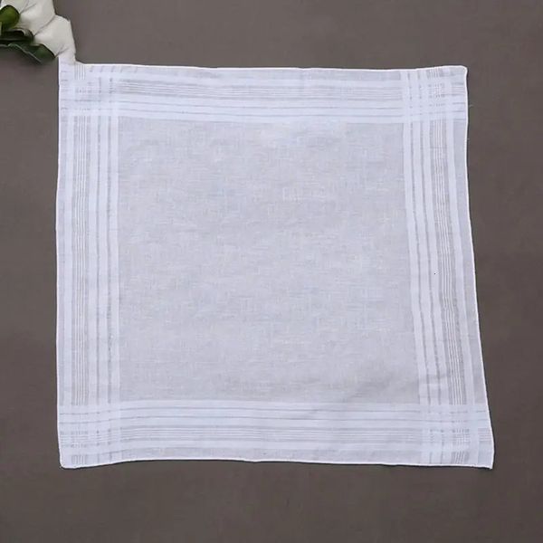 12 pçs/set 40x40cm lenços de algodão das mulheres dos homens puro branco clássico lenços jacquard listrado bolso toalha quadrada pintura diy 240109