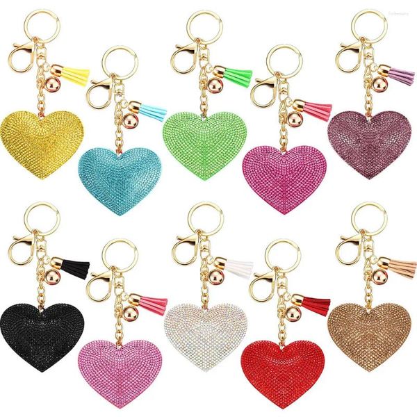 Chaveiros Bling Rhinestone Heart Shape Glitter Crystal Tassel Chaveiros para Mulheres Meninas