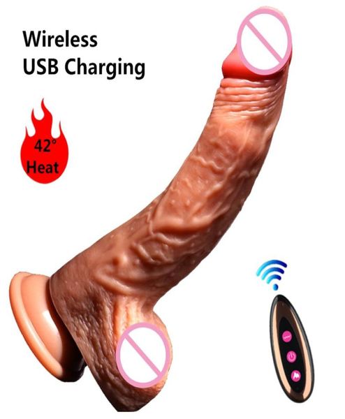 Realistischer Dildo-Vibrator, elektrische Heizung, vibrierender großer riesiger Penis, G-Punkt, Sexspielzeug für Frauen, wiederaufladbarer USB-Dildo, kabellos, T208724959