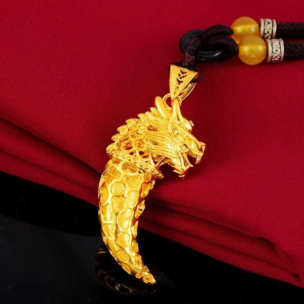 Подвески HOYON Одиночный кулон из желтого золота 24 карата с покрытием «Волчий зуб», ожерелье для мужчин, ювелирные изделия, модные ювелирные изделия из песочного золота, подарки