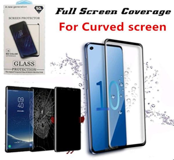 Protetores de tela de vidro temperado versão curva 3D para Samsung Galaxy S21 S20 S9 Note 20 Ultra 10 S8 Plus Mate 30 Pro6584737