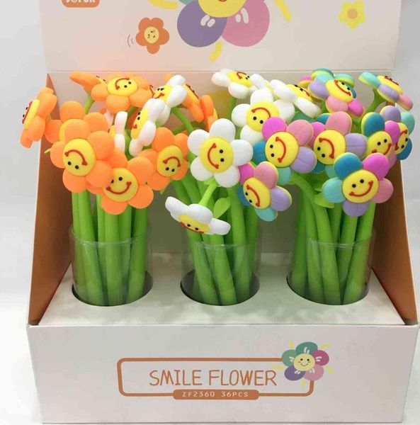 Penna regalo di cancelleria per studenti coreani pieno di gel di silice altalena adorabile viso sorridente fiore girasole foglia tenera firma neutra4816365