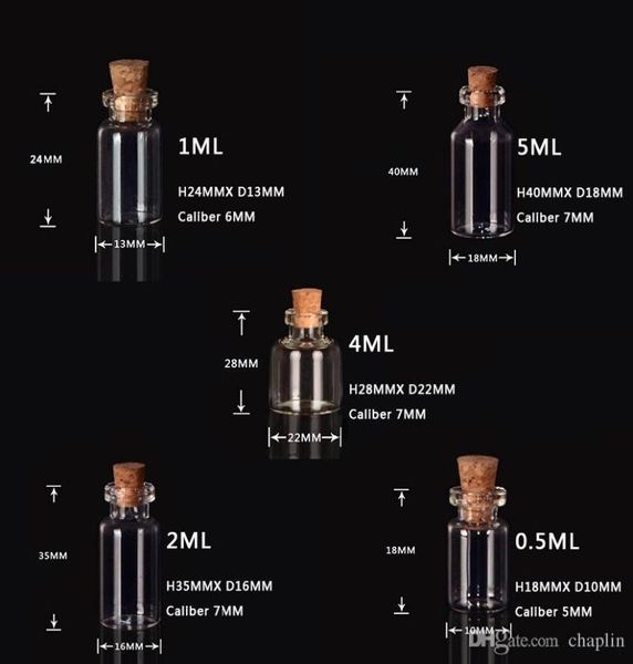 05 ml, 1 ml, 2 ml, 4 ml, 5 ml Fläschchen, Klarglasflasche mit Korken, Miniatur-Glasflasche mit Korken, leere Probengläser, Nachricht, Hochzeiten, Wi2361575