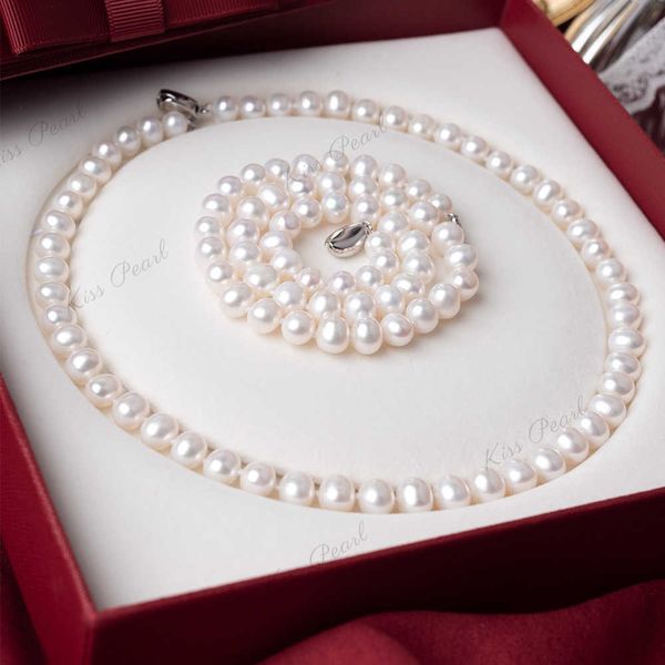 Collana di perle rotonde bianche 8-9mm Gioielli di perle d'acqua dolce naturali per le donne Regalo di fidanzamento classico HKD240110