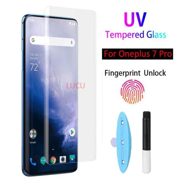 Vidro temperado 3d uv hd para oneplus 1 7 pro, protetor de tela com cola completa para one plus 7t pro, película protetora glass3369606