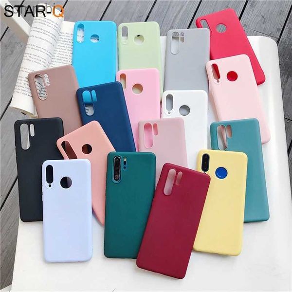 Casos de telefone celular doces cor silicone caso de telefone para huawei p30 lite pro p20 lite p smart plus z 2019 2018 fosco macio tpu capa traseiraL240110