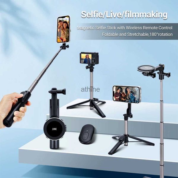 Selfie-Einbeinstative JJC Magnetischer Selfie-Stick mit kabelloser Fernbedienung, Handstabilisator mit Stativ-Selfie-Stick, zusammenklappbarer Gimbal für 14 YQ240110