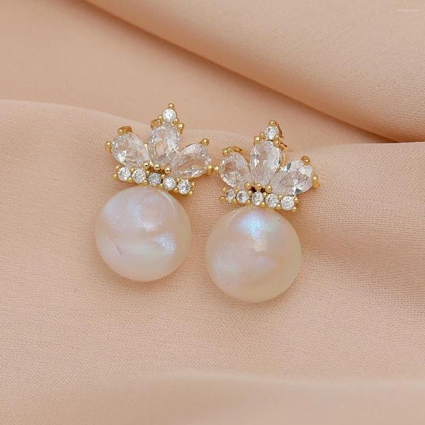 Boucles d'oreilles pendantes 2024 à la mode délicate sirène perles strass couronne CZ S925 argent aiguille pour femmes vêtements quotidiens bijoux S