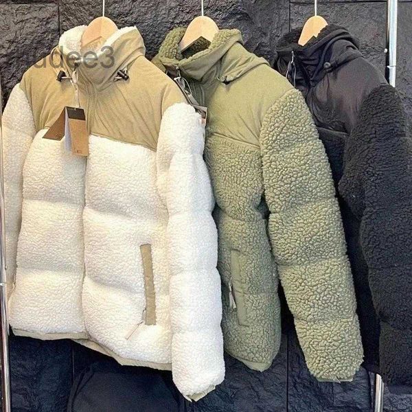 Jaqueta dupla face de lã puffer jaqueta masculina reversível inverno zíper outono camuflagem rosto puffer colarinho do colégio fib5