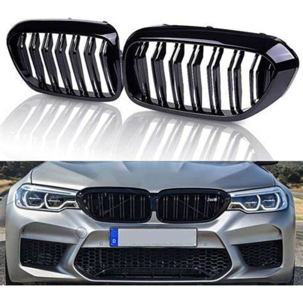 Nuova Coppia Doppia Stecca Paraurti Anteriore Griglia Per BMW Serie 5 M5 G30 G31 520i 530i 540i 2017-2020 ABS Gloss Nero Front Rene Griglia