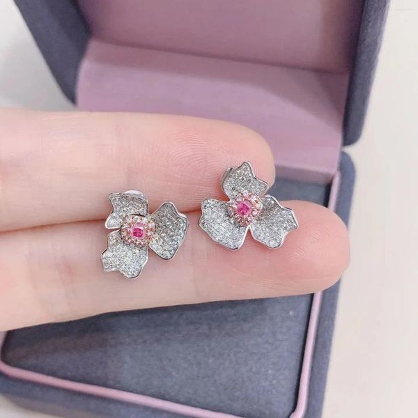 Saplama Küpe CZZJ2024 Satış No.1372 Diamonds 0.18Ct Katı 18K Beyaz Altın Doğa Pembe Kadın Saplamaları Kadınlar Güzel