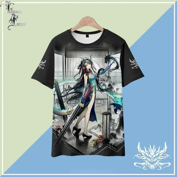 Camisetas masculinas Arknights Dusk 3D Impressão T-shirt Verão Moda Pescoço Manga Curta Jogo Streetwear