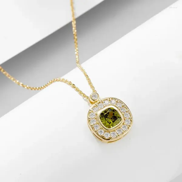 Kolye Kolye S925 STERLING Gümüş Square Zircon Countnecklace Kadın Nişan Partisi Mizaç Moda Olivin Collarbone Zinciri