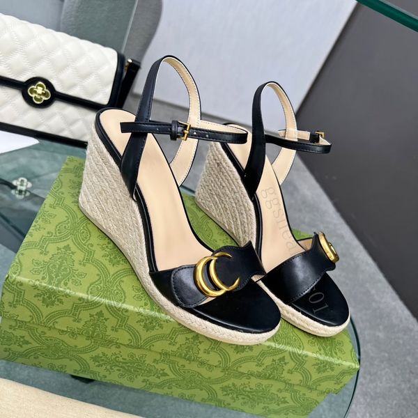 Cunhas saltos sandálias famoso designer mulheres luxo slingback salto alto tornozelo cinta plataforma chinelos sandália tecido palha elevador sapatos C0110