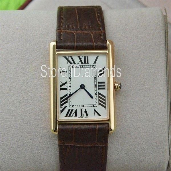 Relógio de quartzo super fino série top fashion masculino feminino mostrador dourado pulseira de couro marrom relógio de pulso clássico retângulo design vestido clock237f