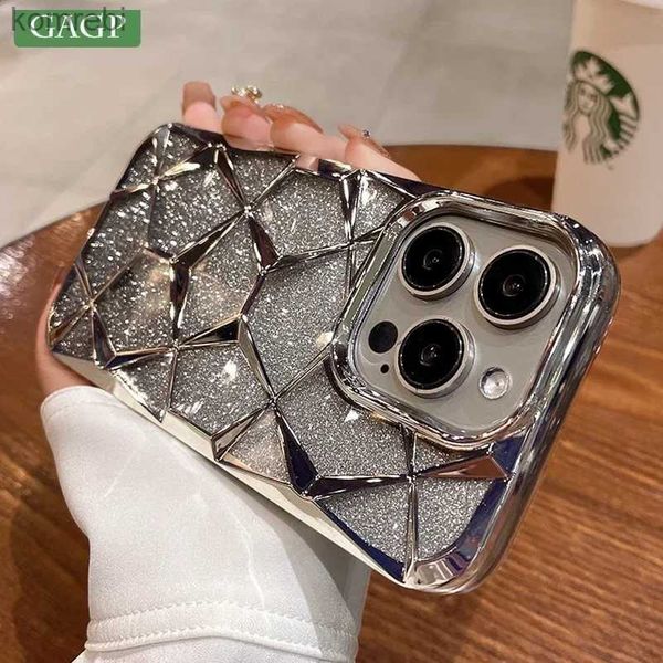 Casos de telefone celular Caso de telefone de menina de luxo para iPhone 15 14 13 12 11 Pro Max Plus Glitter Bling 3D Cubo Diamante Mármore Macio TPU Capa à prova de choqueL240110