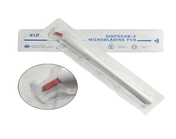 Pacote blister caneta de tatuagem microblading descartável branca com lâmina cf u agulha microlading manual agulhas microblade 9371511