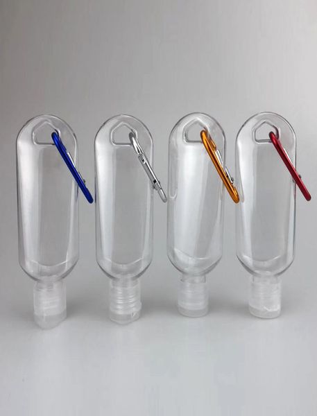 Bottiglia riutilizzabile di alcol in plastica vuota da 50 ml con gancio portachiavi Bottiglia trasparente disinfettante per le mani facile da trasportare per i viaggi O3213905