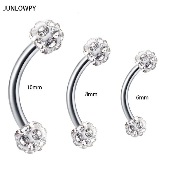 Junlowpy 16g bolas de cristal inoxidável sobrancelha barbell piercing anel barra curva pircing moda corpo jóias 6810mm 240109