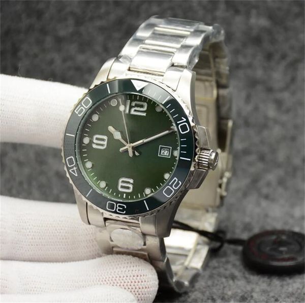 AAA U1 41MM Conquest Orologio da uomo Movimento meccanico automatico Bracciale in acciaio inossidabile Concas Lunetta in ceramica Hydroconquest Hardlex Vetro Quadrante verde Orologi da polso