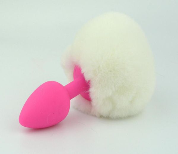 Tamanho pequeno cauda de coelho branco rosa silicone anal plug brinquedo sexual raposa cauda contas butt plug para cosplay adulto game7889837