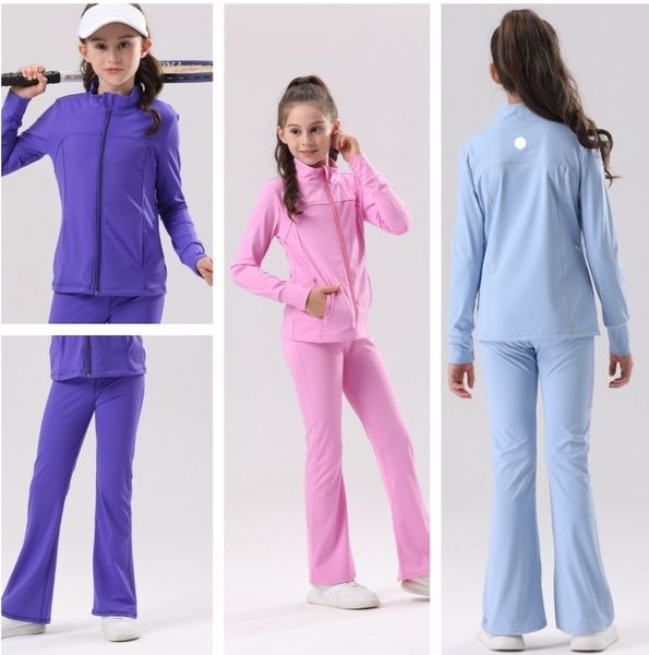 LU-1886 Set di abbigliamento da yoga per bambini in tinta unita traspirante a prova di raggi UV autunno e inverno set di pantaloni da yoga da donna per sport all'aria aperta a maniche lunghe