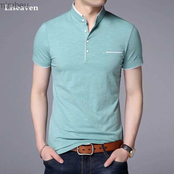 T-shirt da uomo Liseaven T-shirt da uomo con colletto alla coreana maglietta basic da uomo camicia a maniche corte Brand New Tops Tees T-shirt in cotoneL240110