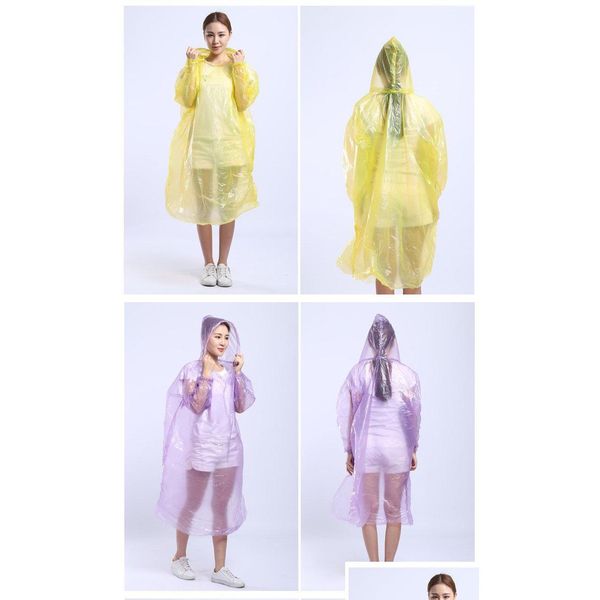 Regenmäntel Poncho im Freien Adt Onetime PE Regenmantel Mode Einweg-Regenmäntel Regenbekleidung Reise Regenmantel Tragen für Reisen nach Hause Drop Dh2Mn