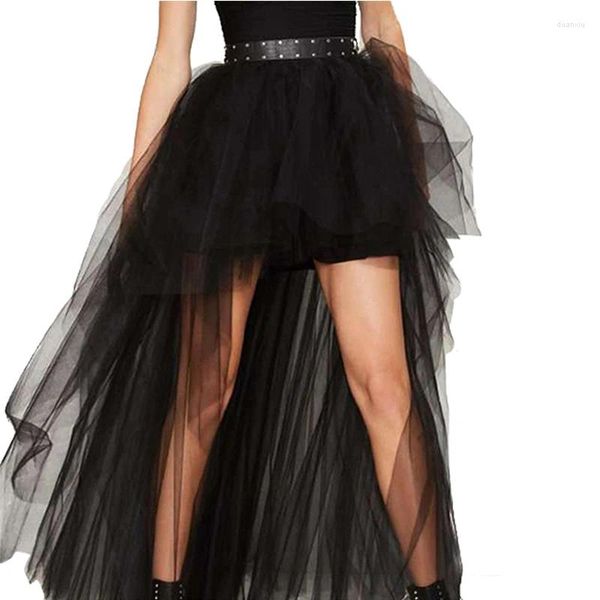 Saias Mulheres Gótico Punk Tulle Zipper Saia Feminino Steampunk Long Ball Vestido Preto Malha Mostra Dance Party