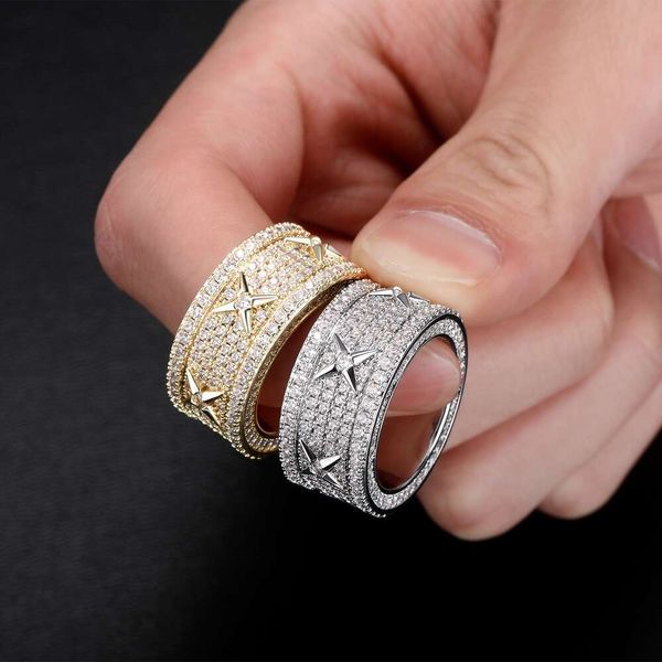 Hip HopNew Hip Hop Rock Star Ringe Männer Luxus Gold Silber Farbe Strass Zirkon Pentagramm Ringe Frauen Hochzeit Party