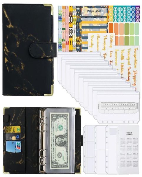 Blocco note Nero A6 Raccoglitore Budget Planner Busta per contanti con buste Tasche Portafoglio5230145