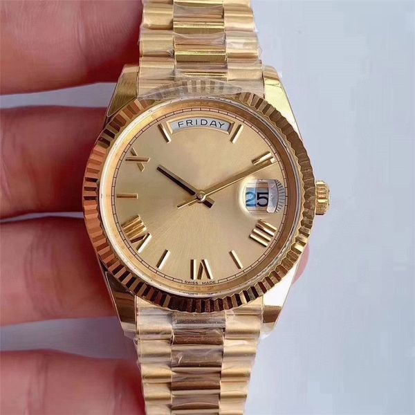Super 2836-Uhrwerk, luxuriöse Herrenuhren, 41 mm, Automatikwerk, komplett aus Edelstahl, Golduhr mit goldenem Zifferblatt, römische Super-Leucht-Armbanduhr, Montre de Luxe