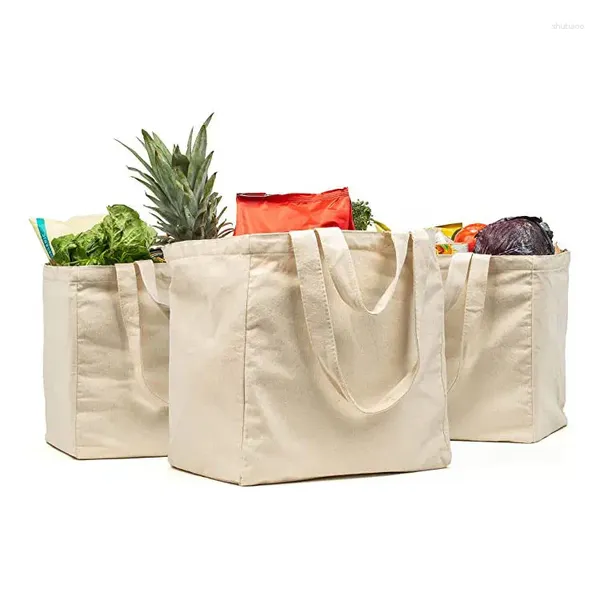 Sacos de compras Atacado alça personalizada impressão reutilizável mercearia simples sacola de lona de algodão com