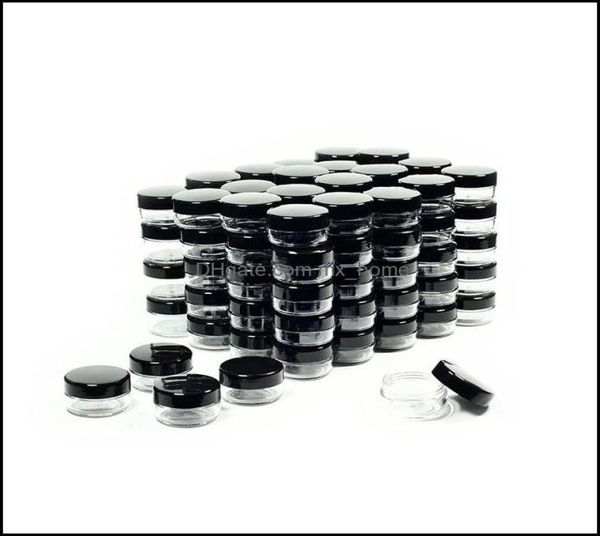 Косметические контейнеры Баночки для образцов с черными крышками Пластиковый горшок для макияжа Bpa 3G 5G 10G 15G 20 грамм Прямая доставка 2021 Упаковочные коробки Offi1295683