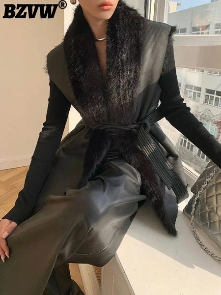 2024 giacche da donna nere con lacci senza maniche in pelliccia giacca di pelle integrata gilet abbigliamento donna moda invernale cappotto di fascia alta