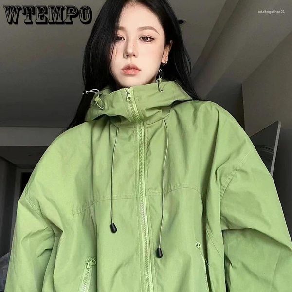 2024 Giacche da donna Y2K Giacca a vento verde da donna Oversize Hip Hop Streetwear Cappotto nero con cappuccio impermeabile Top Haruku Techwear Capispalla