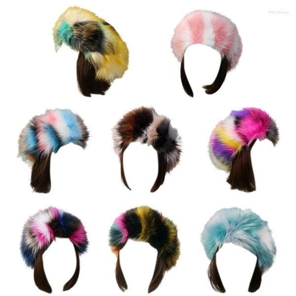 Grampos de cabelo elegante chapéu sem aba com bandana peluda falsa macia e delicada para o inverno