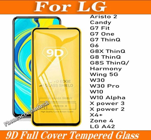 Proteggi schermo per telefono in vetro temperato a copertura totale 9D per LG Aristo 2 Candy G7 Fit one ThinQ G6 G8X G8 G8S Harmony Wing 5G W30 PRO W2638729