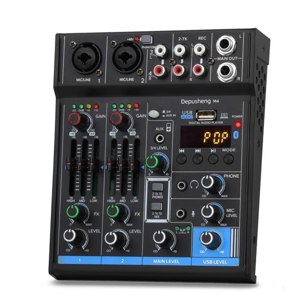 M4 4 canais bluetooth mini misturador de áudio placa de som dj 16 efeitos digitais console de redução de ruído gravação usb para cantar 240126