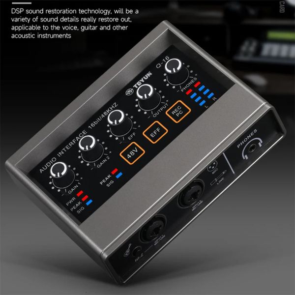 Teyun q16 misturador de som áudio cartão profissional monitoramento canal guitarra elétrica gravação ao vivo para interface estúdio cantando dj 240110