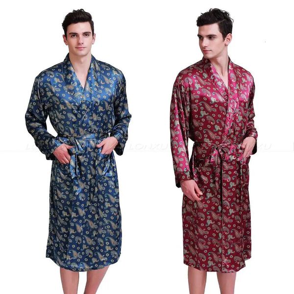 Herren-Roben aus Seidensatin, Bademantel, Nachthemd, Pyjama, Nachtwäsche, S ~ 3XL, 240110