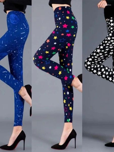 Женские брюки, весенне-осенние эластичные леггинсы из матового молочного шелка со звездным принтом, модная верхняя одежда