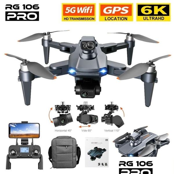 Drones Rg106 Drone 6K Câmera Dupla Profesional Gps com 3 Eixos Brushless Rc Helicóptero 5G Wifi Fpv Quadcopter Brinquedo 221014 Drop Delivery OT8N9