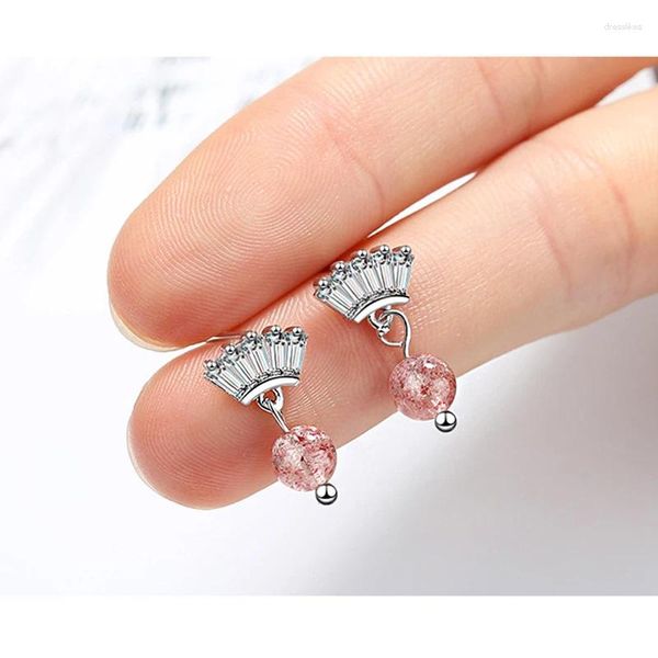 Orecchini pendenti 5A Zirconia naturale rosa cristallo pendente in pietra stile coreano gioielli di moda goccia di alta qualità per le donne