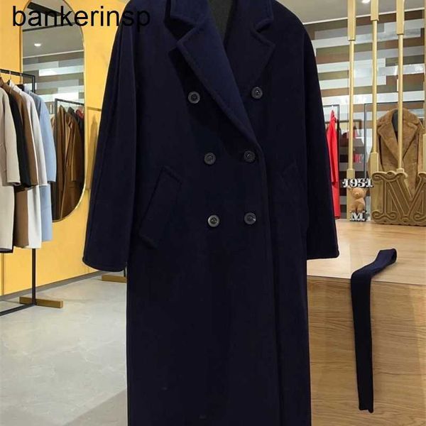 Luxusmantel Maxmaras 101801 Mantel aus reiner Wolle, klassischer Marineblauer, zweireihiger Kaschmirmantel für Damen und Herren, hochwertige lange OberbekleidungE5GD