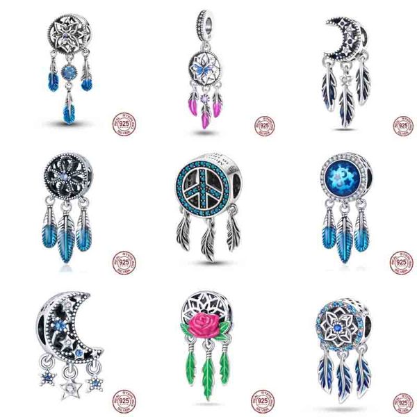 pelliccia guarigione argento sterling 925 dreamcatcher luna fiore serie tallone fascino adatto pando plata de ley 925 braccialetto gioielli fai da te regalo